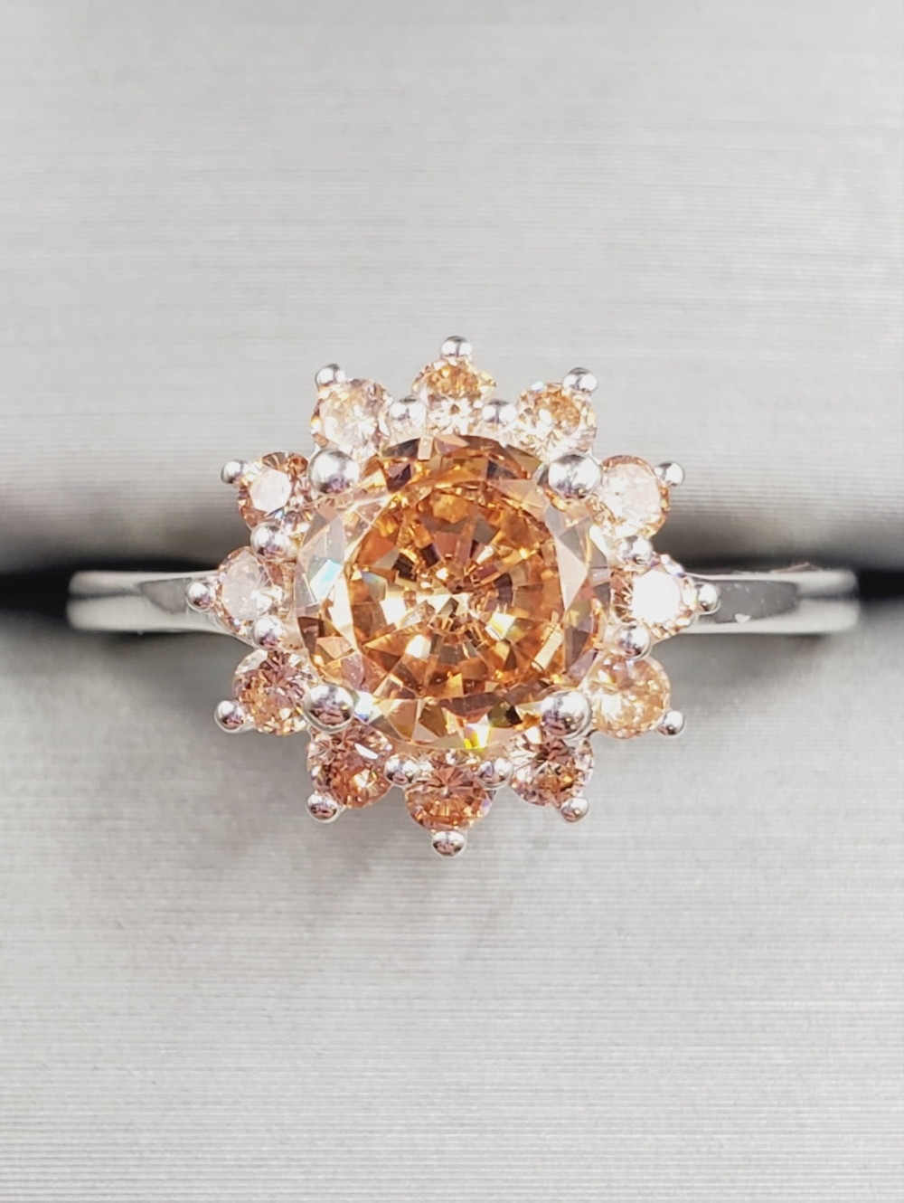Champagne Halo 925 Sterling Silver Ring
